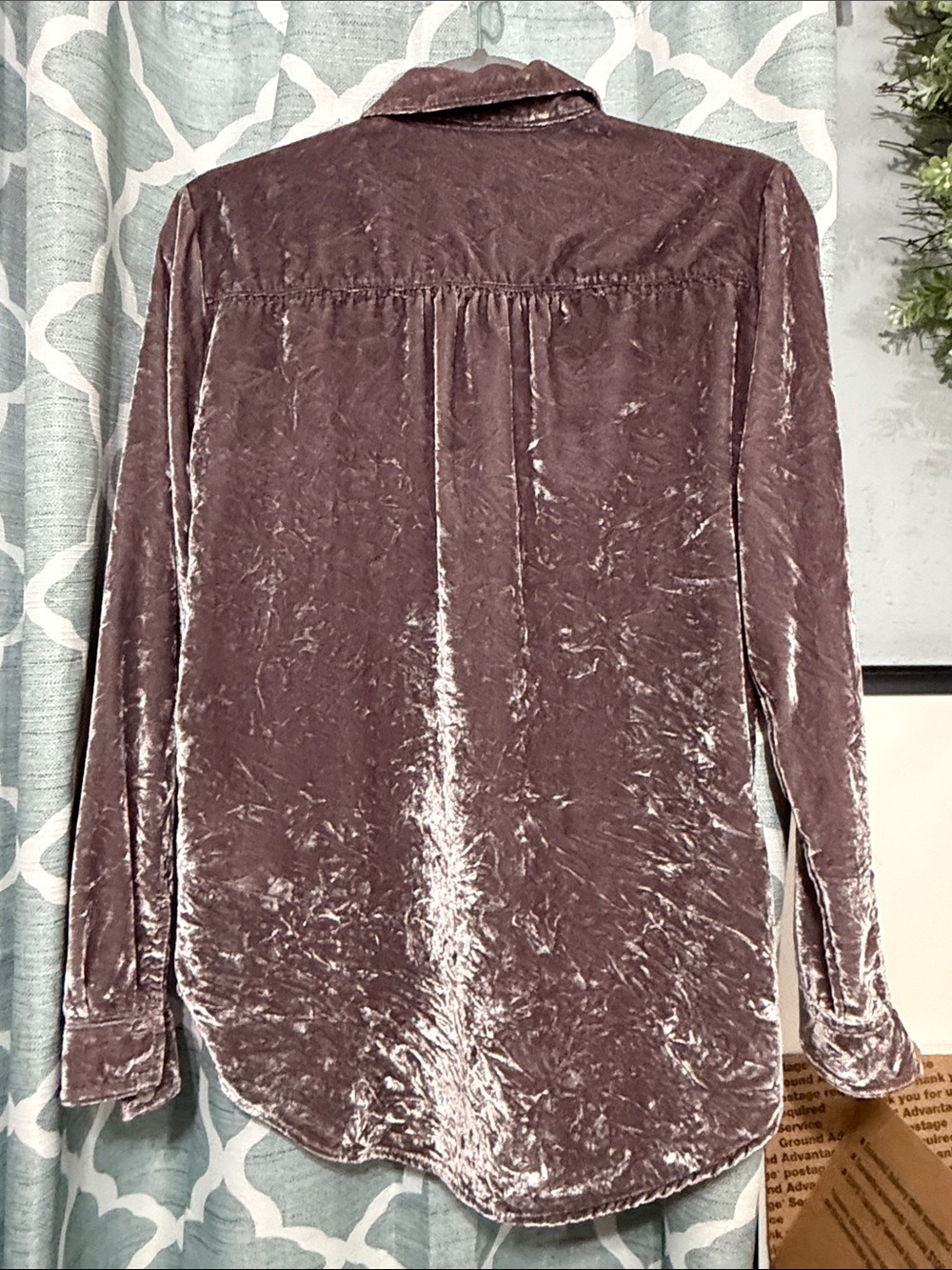 Pilcro Hadley Relaxed Fit Velvet Button-Down Shirt - Mauve - Picture 7 of 9